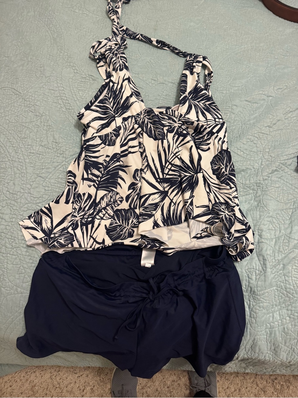 Kona Sol Navy and White Tropical Print Swim Camisole